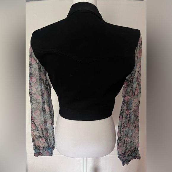 - Paris Blues Vintage Black Jean Jacket Sheer Flower Print Sleeves - Size … - Picture 2 of 11